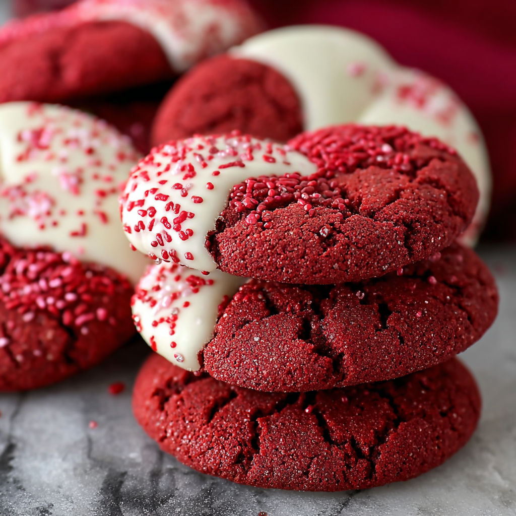 Red velvet cookies with white frosting.