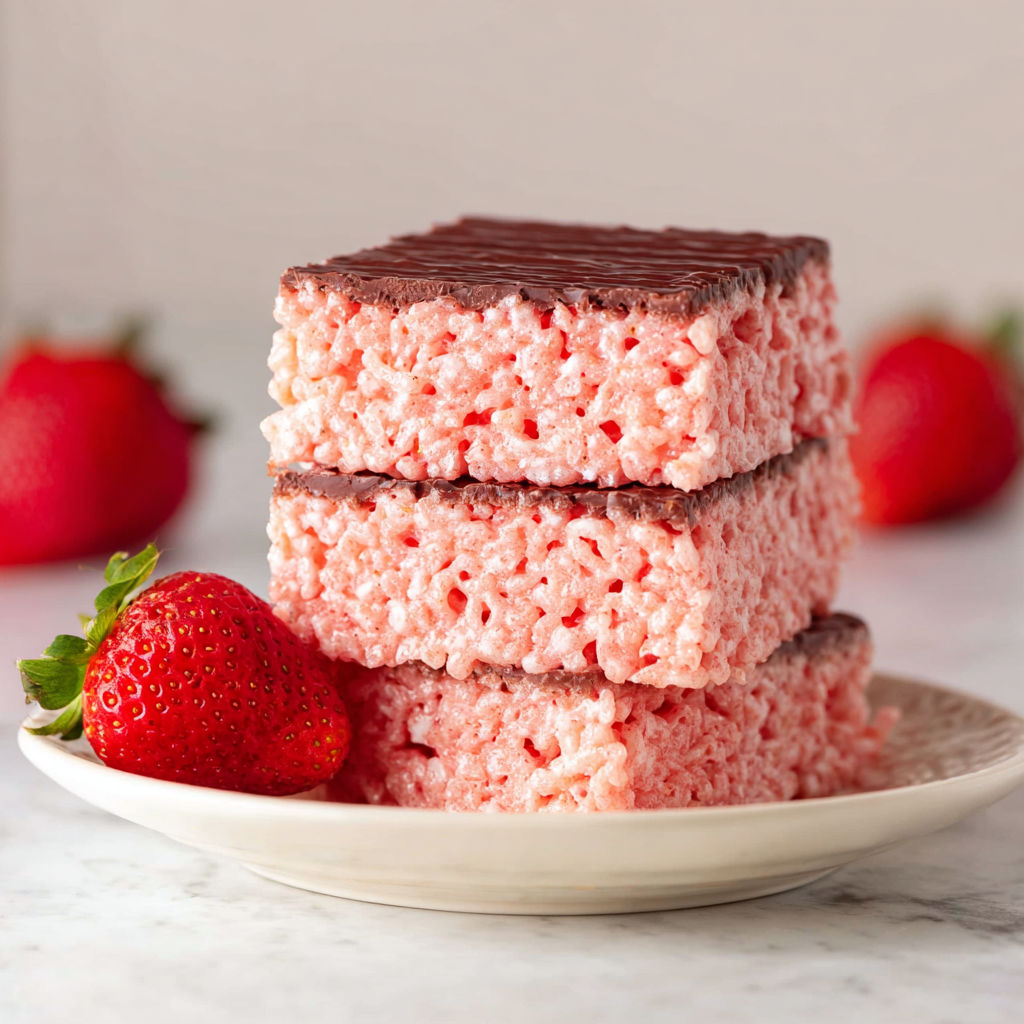 A stack of strawberry rice krispie treats.