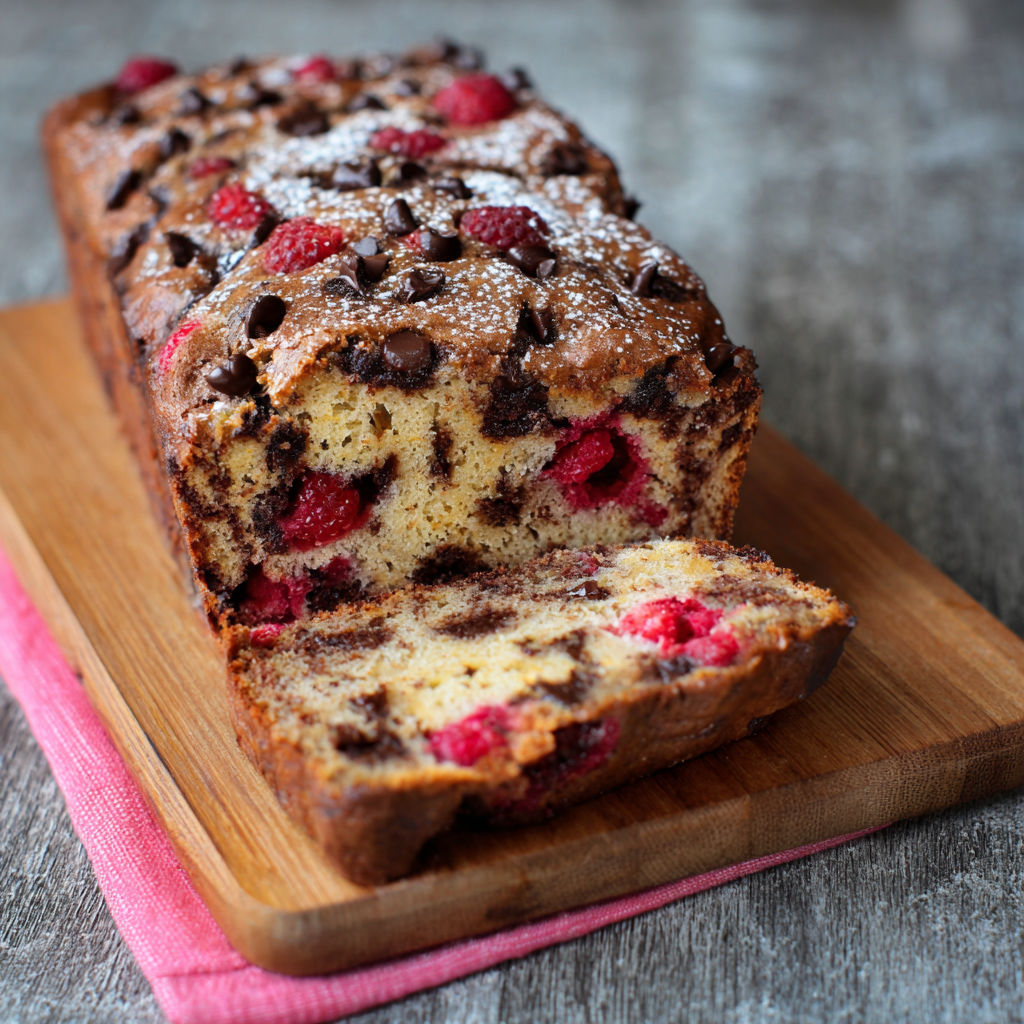 A slice of chocolate and raspberry bread.