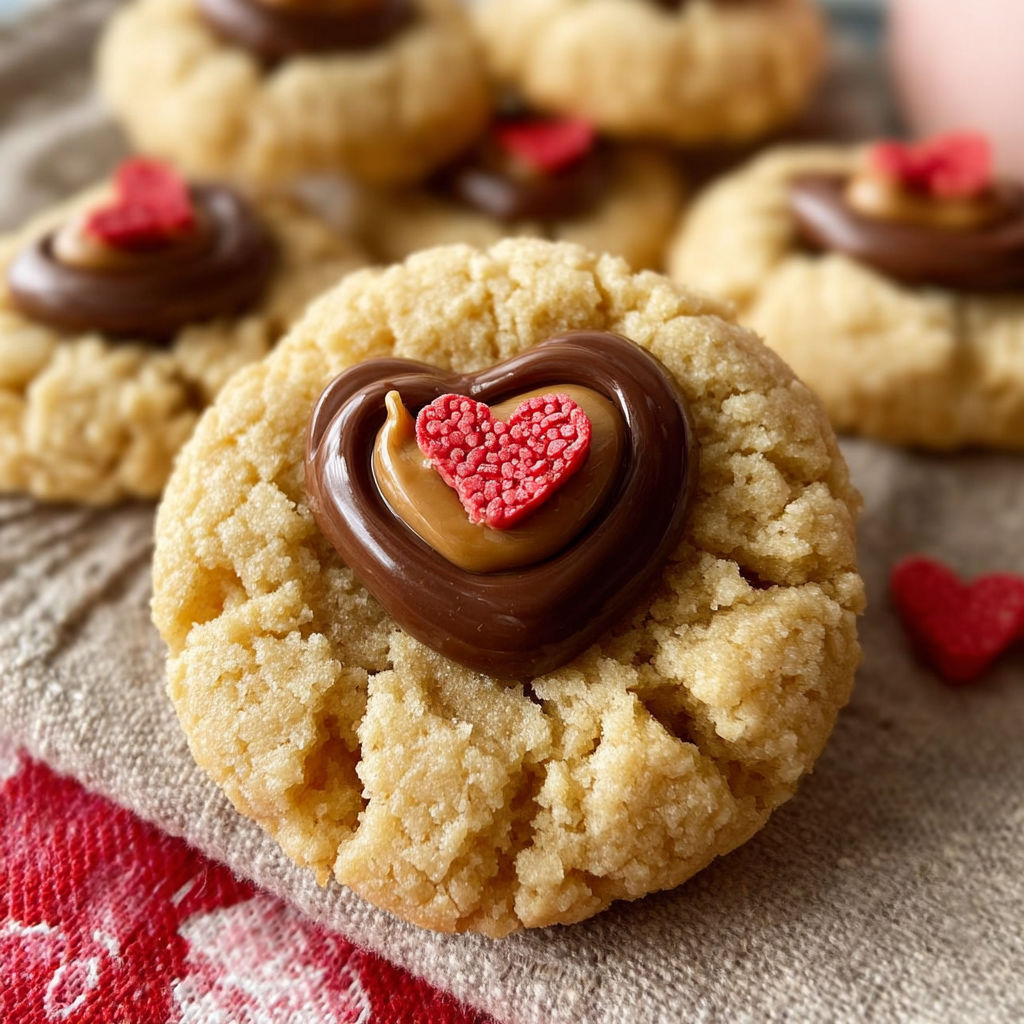 A heart shaped cookie with chocolate and peanut butter.
