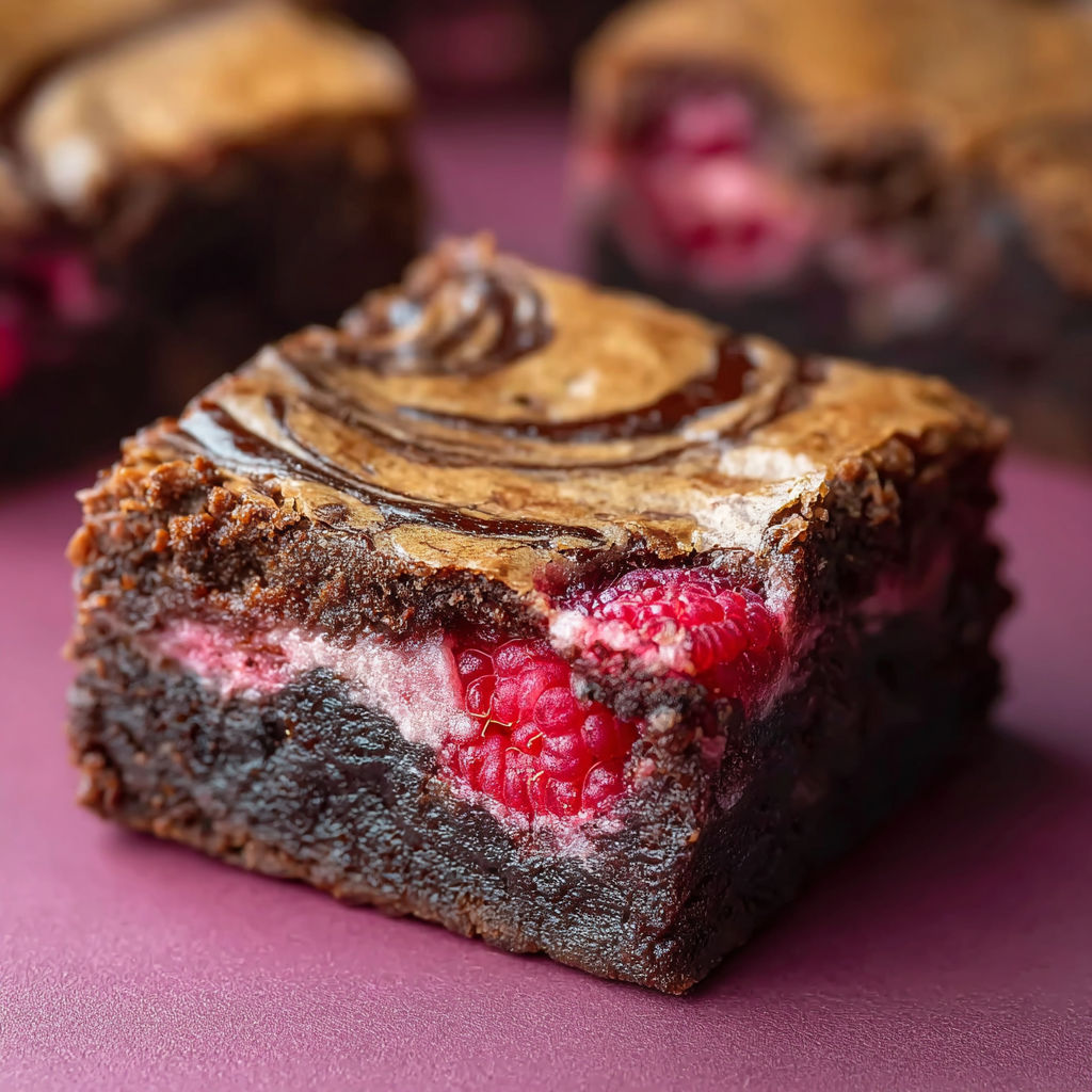 A piece of chocolate cake with raspberries on top.