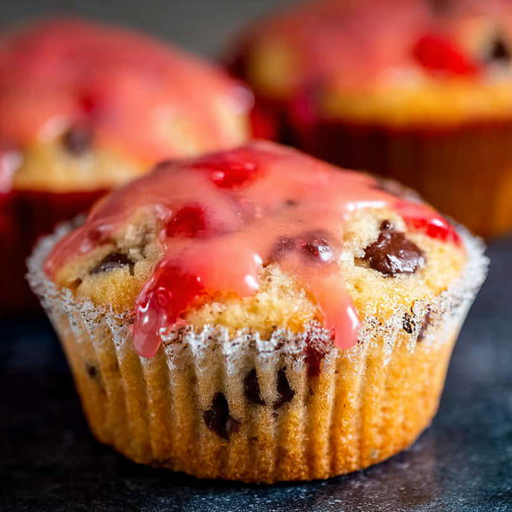 A cupcake with a cherry on top.