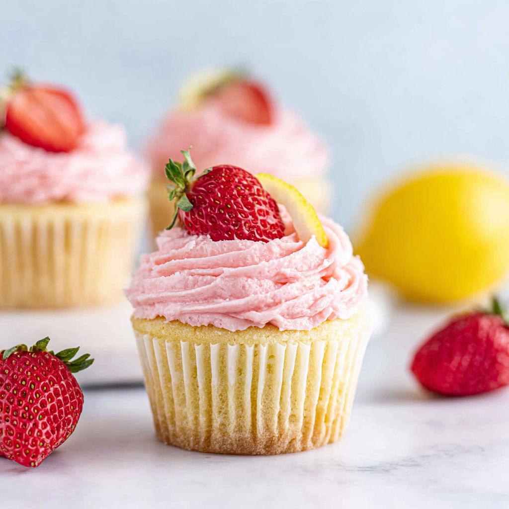 A cupcake with a strawberry on top.