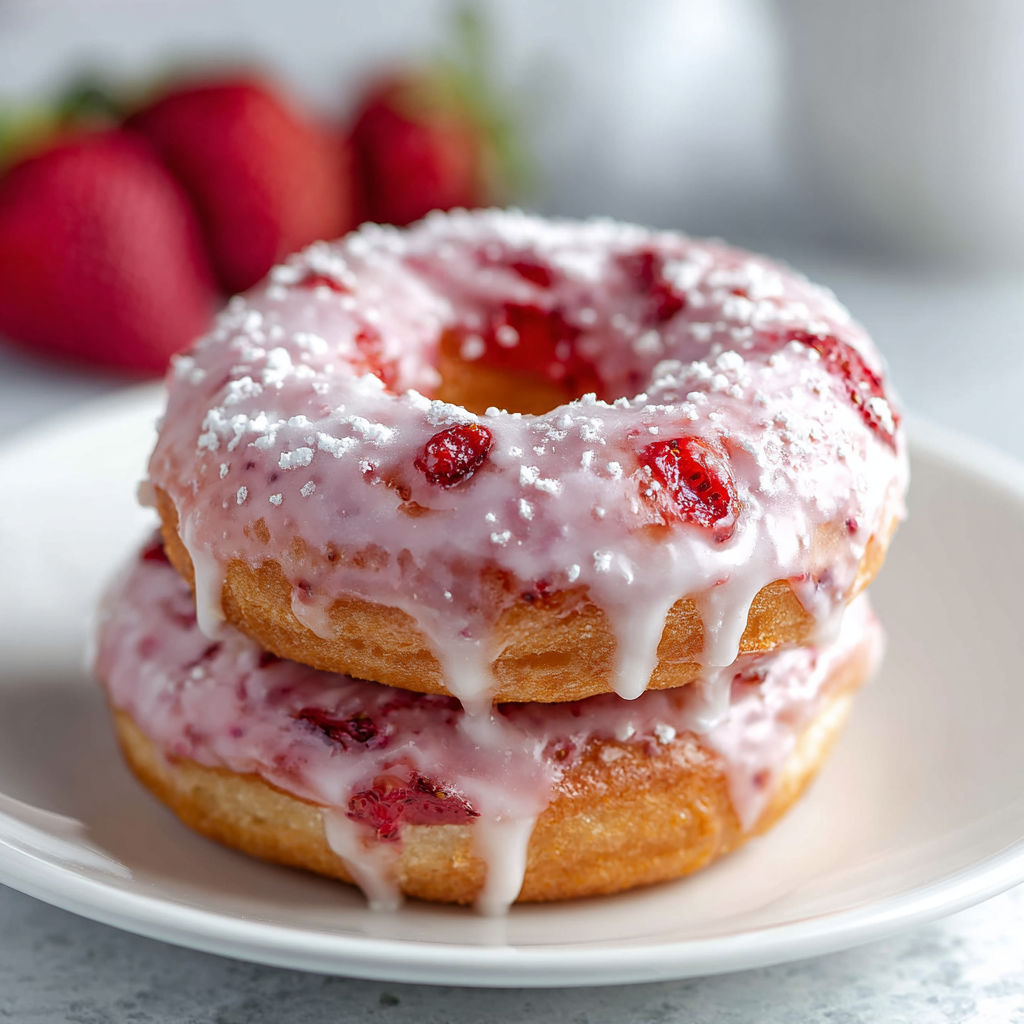 Two donuts with strawberry topping.