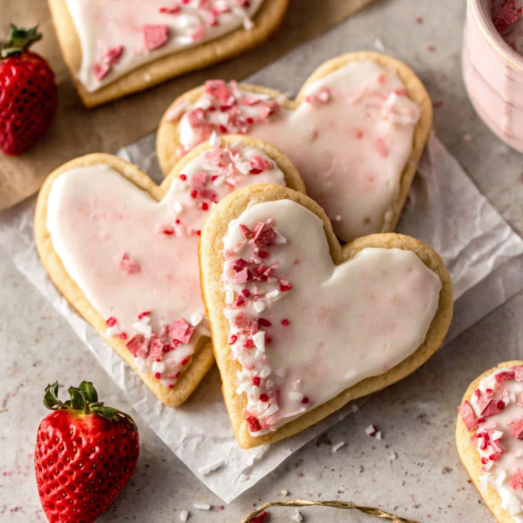 A cookie with a heart shape and white icing.