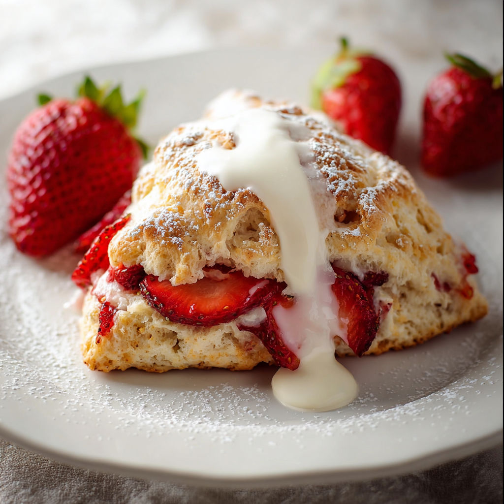 A strawberry shortcake with whipped cream on a plate.