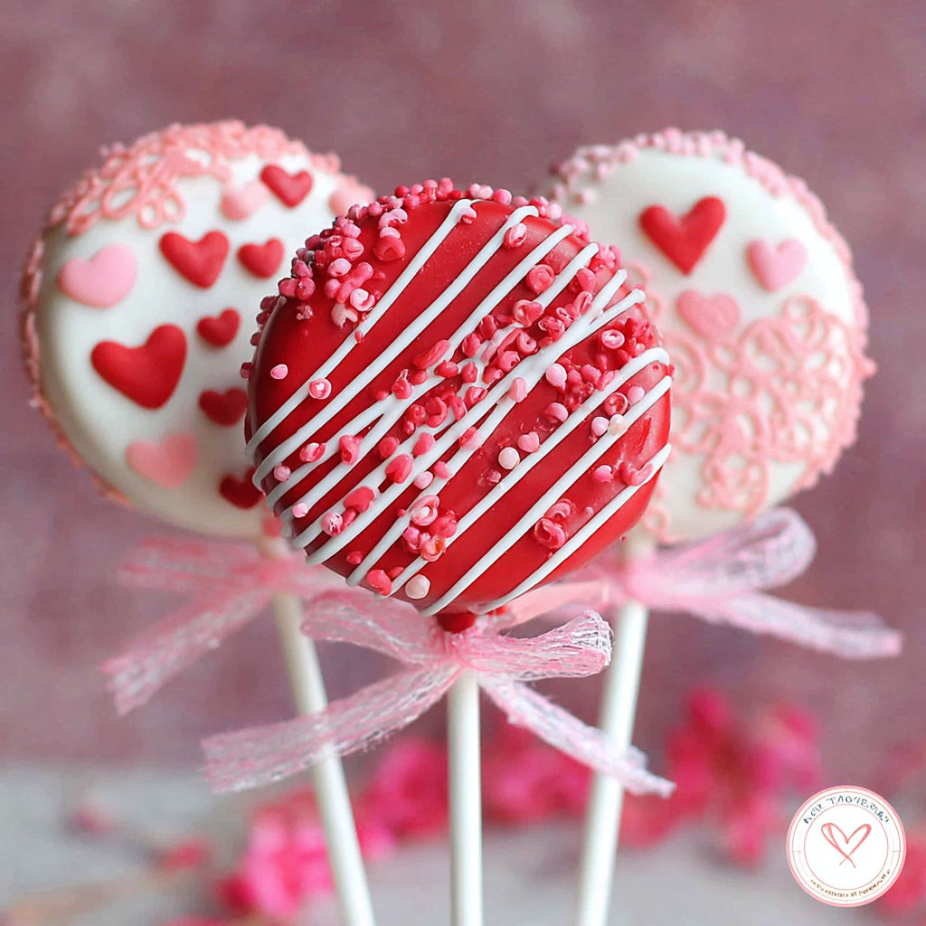 A heart shaped candy on a stick.