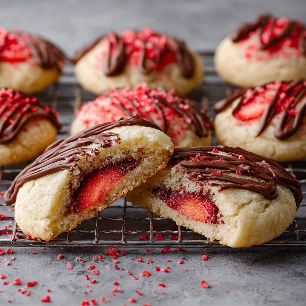 Chocolate Stuffed Strawberry Sugar Cookies.