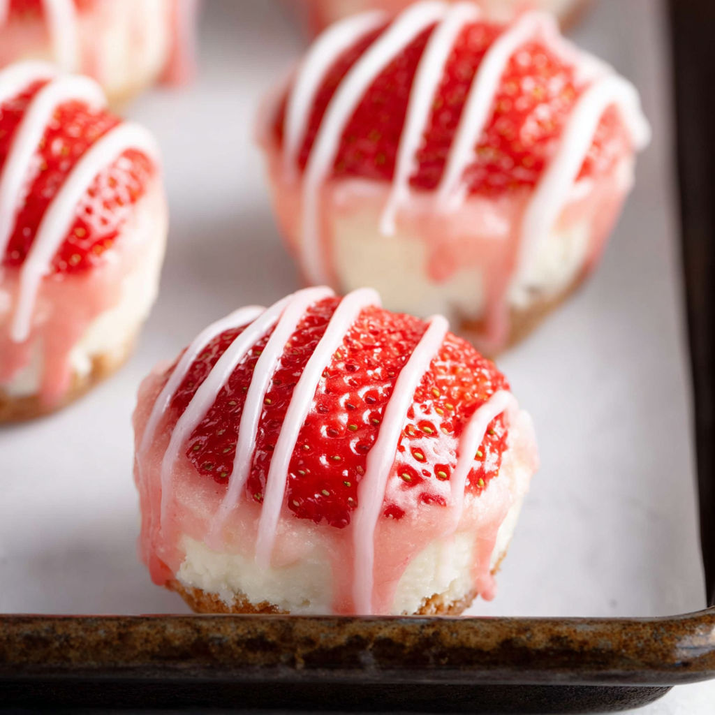A tray of strawberry cheesecake bites.