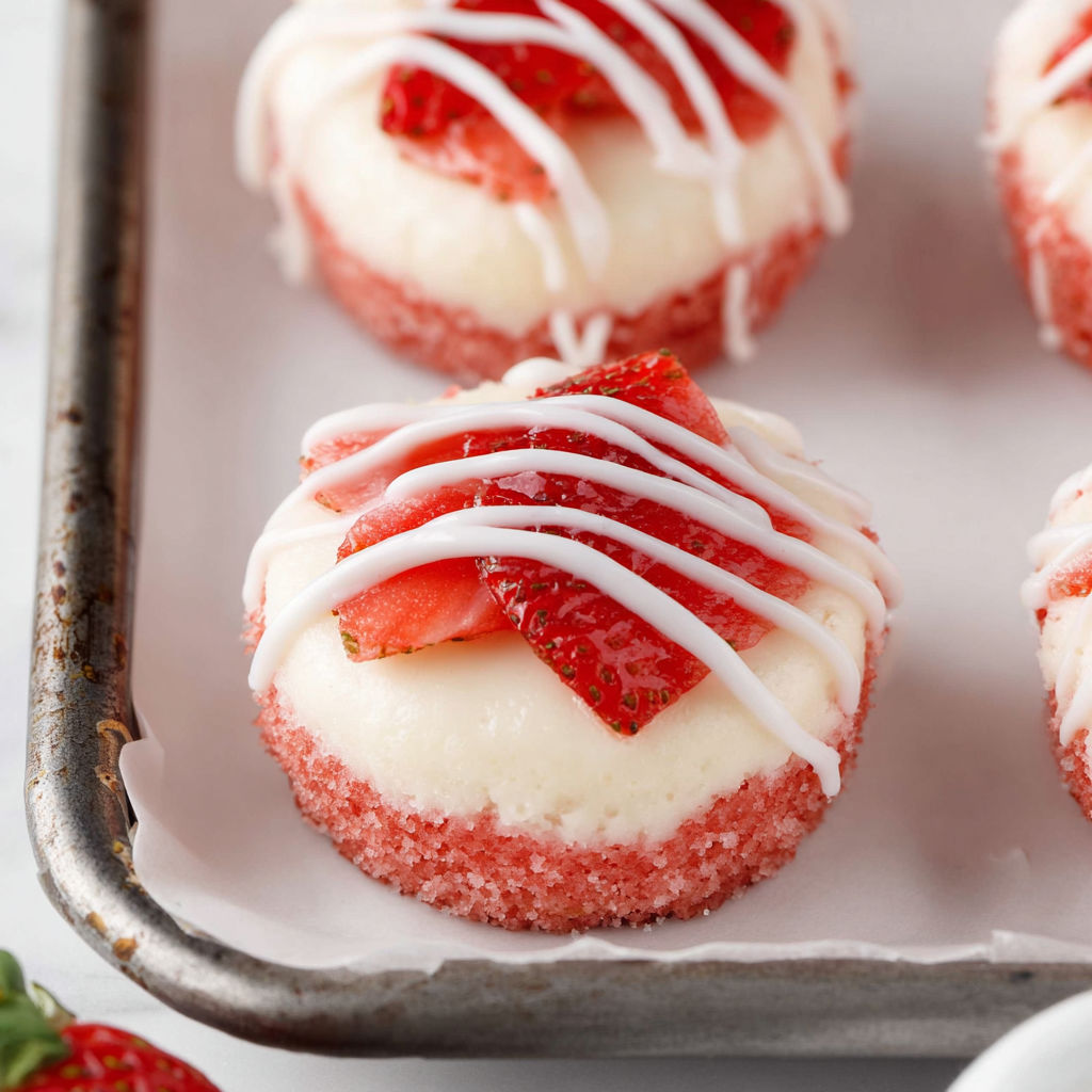 A tray of red and white desserts.