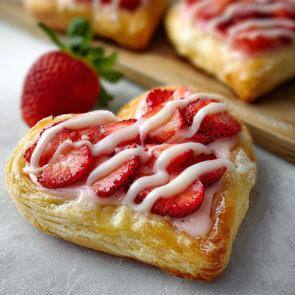 A pastry with strawberries and cream cheese on top.