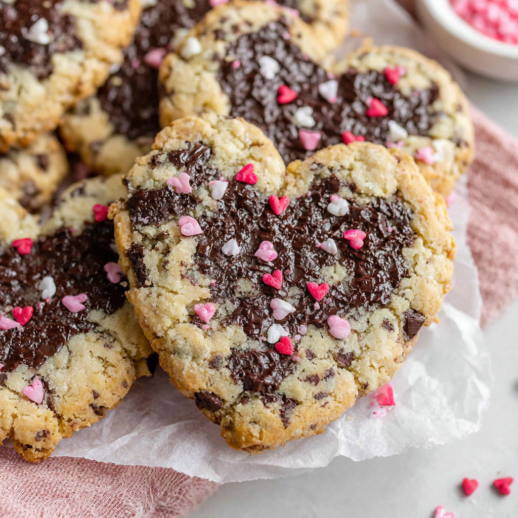 Heart shaped chocolate chip cookies.