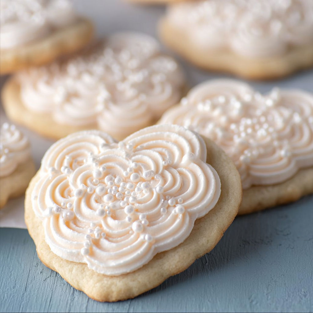 A close up of a cookie with a cream cheese frosting.