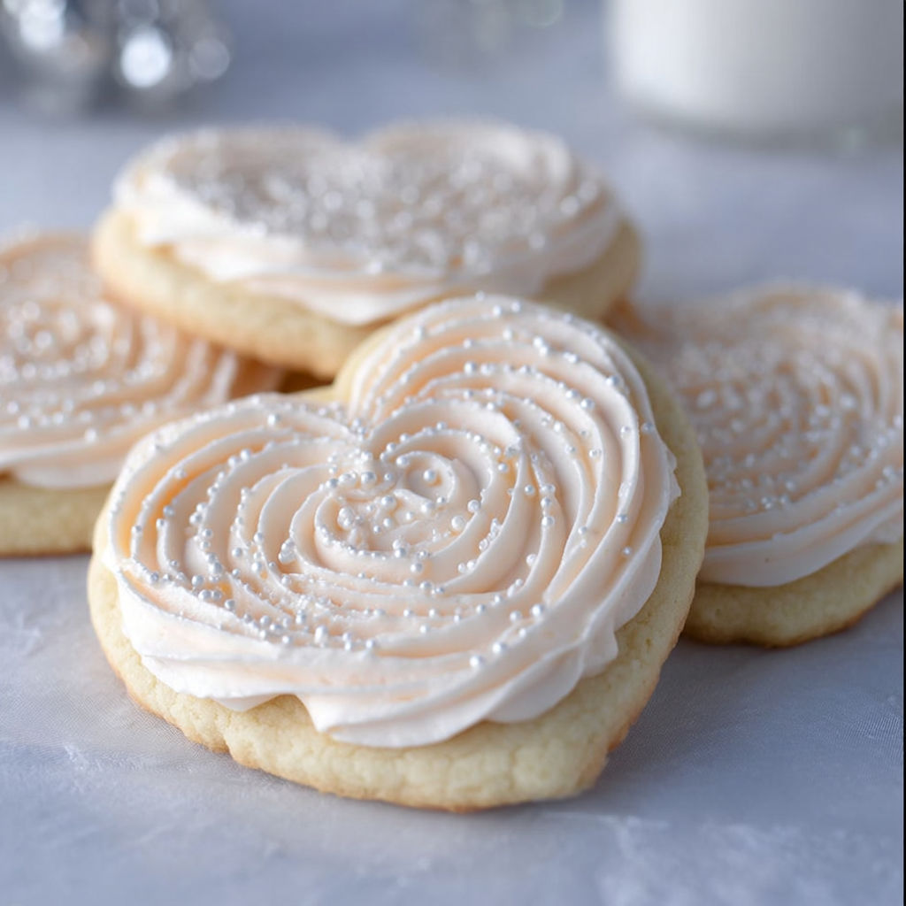 A cookie with white frosting and a heart shape.