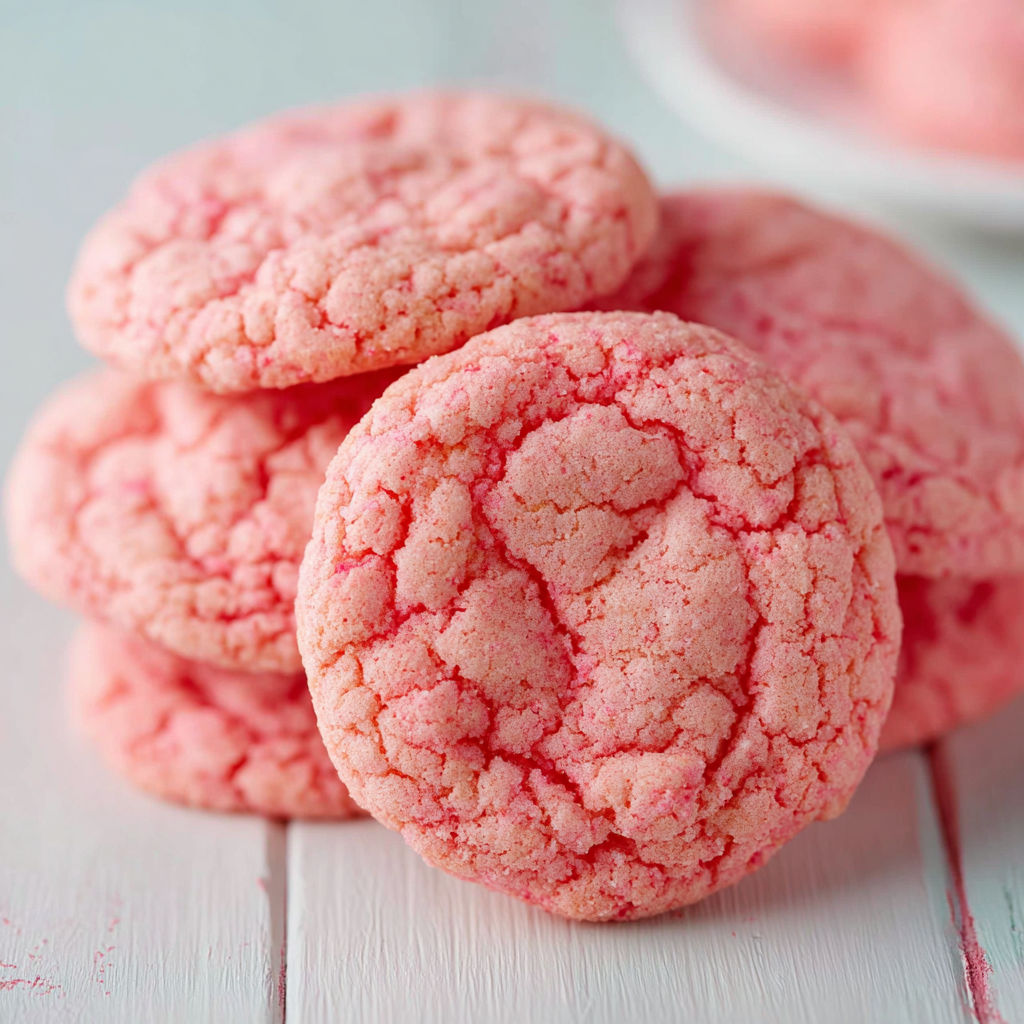 Pink cookies with red frosting.