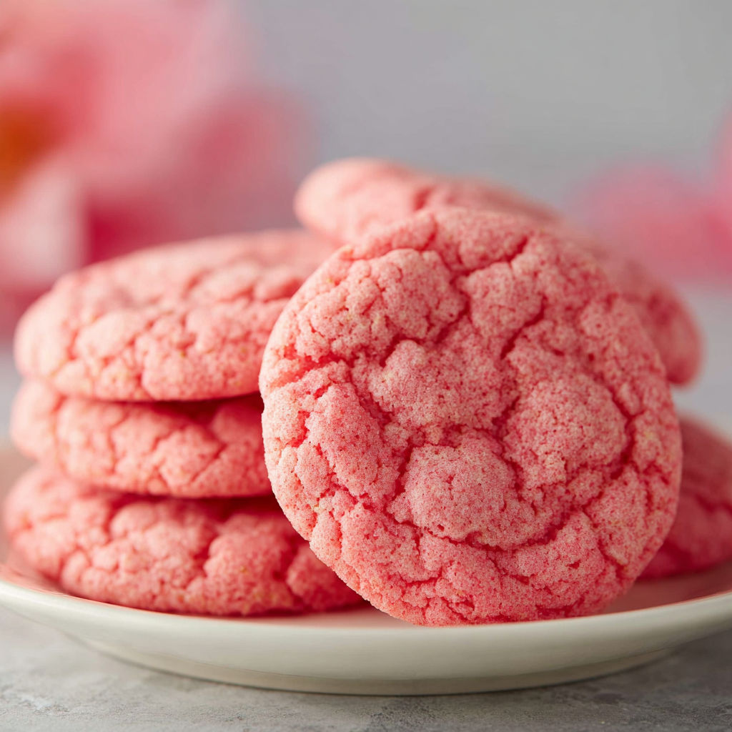 A plate of pink cookies.