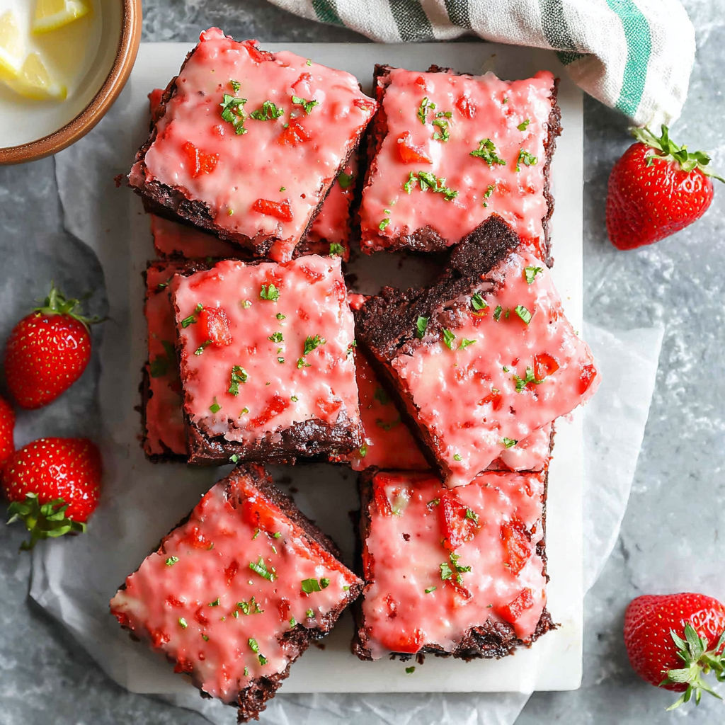 A plate of strawberry brownies.