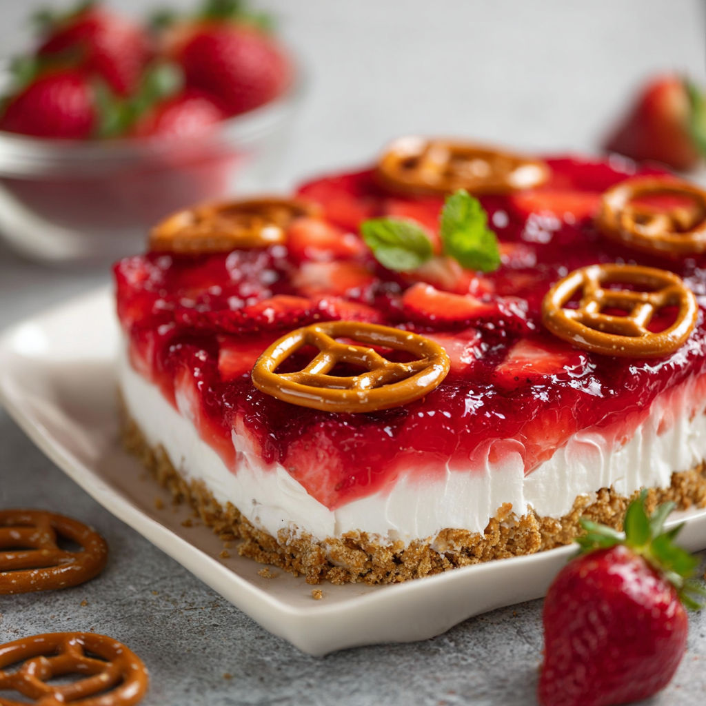 A slice of strawberry pretzel salad.