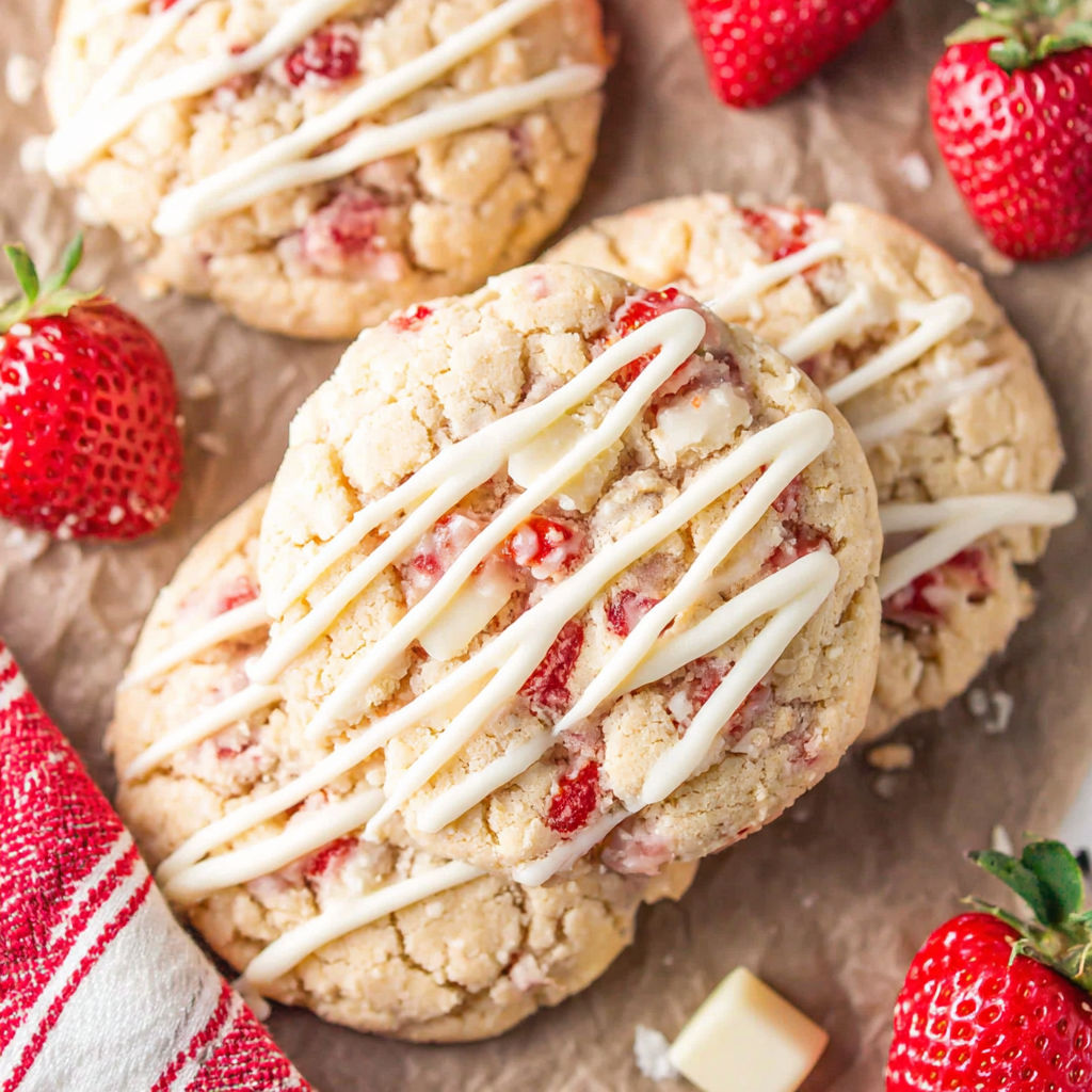 A close up of a strawberry shortcake cookie.