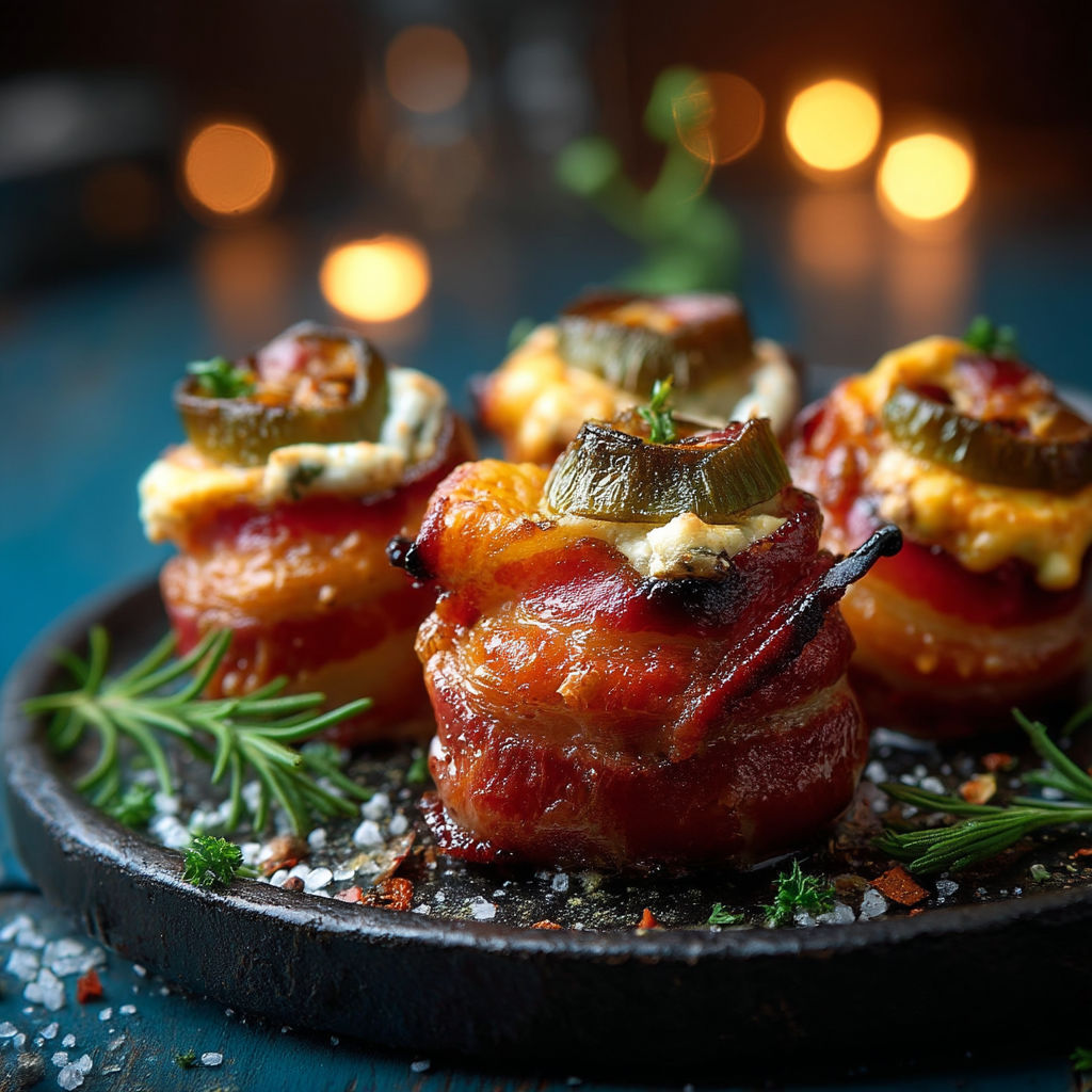 Three pig shots with bacon and jalapenos.