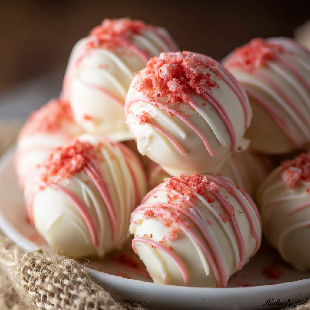 A plate of white and red frosted candy.