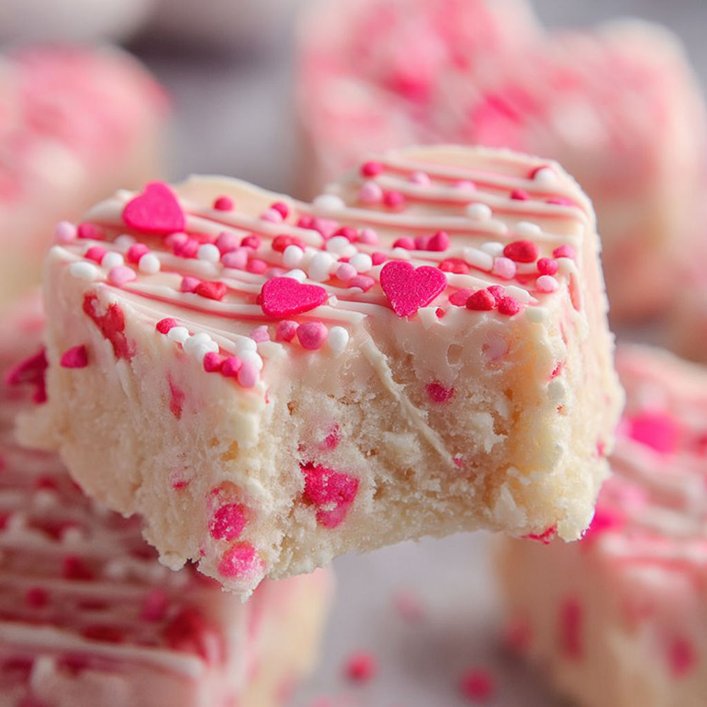 A close up of a heart shaped sugar cookie.