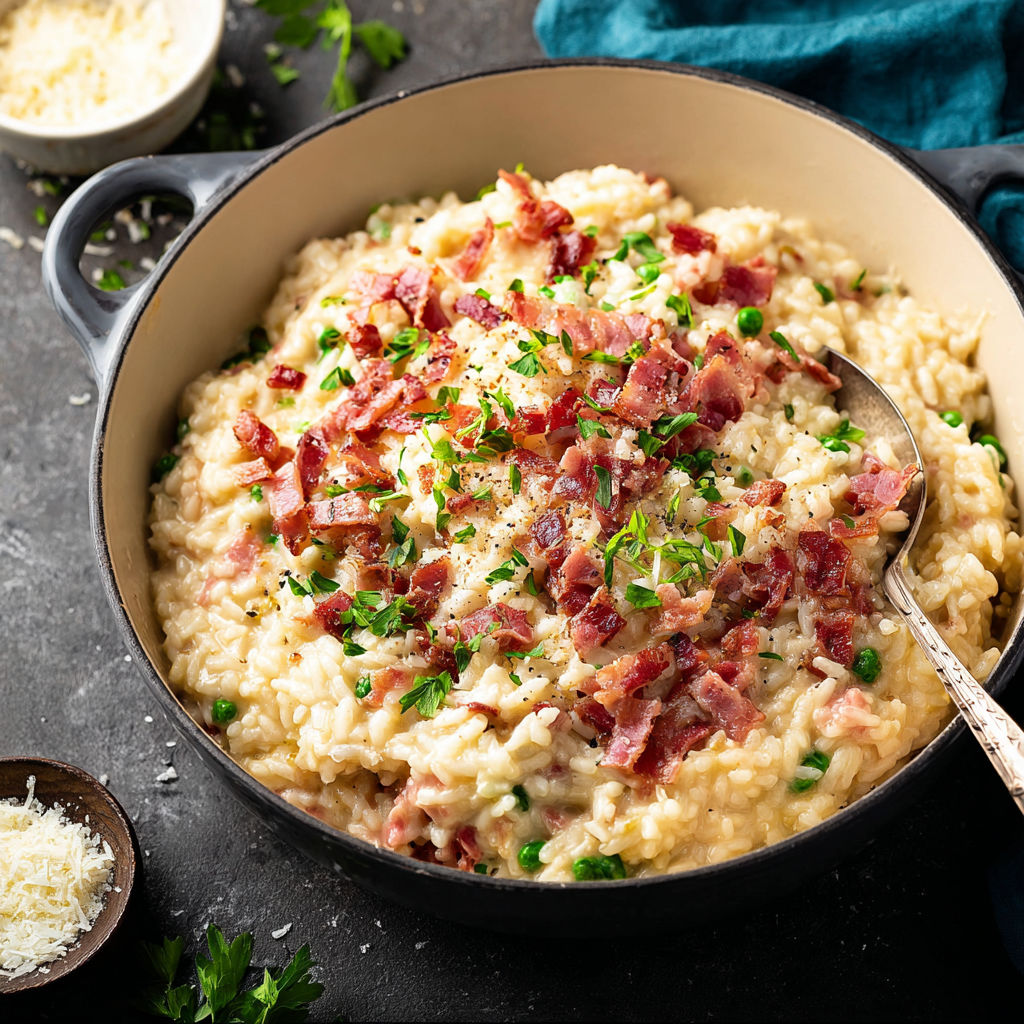 A bowl of food with bacon and cheese.