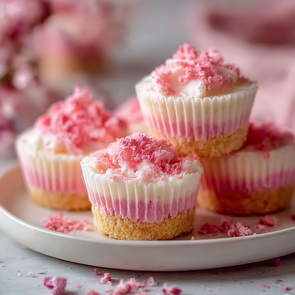 A plate of pink velvet cheesecake bites.