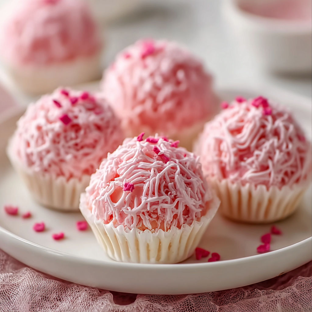 A plate of pink cupcakes with white frosting.