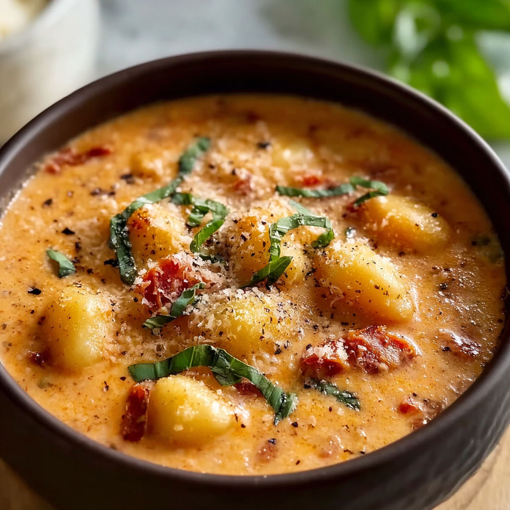 A bowl of soup with vegetables and cheese.