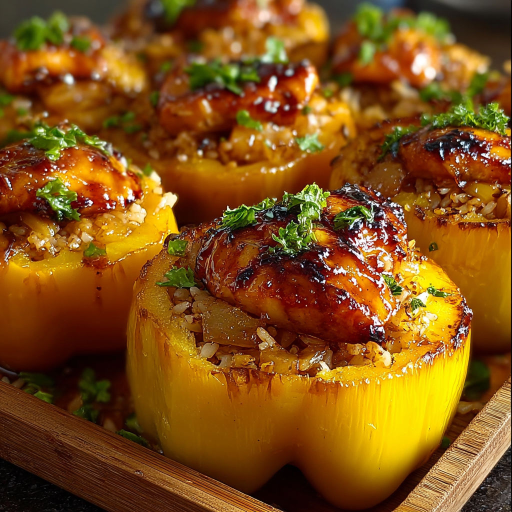 A plate of food with peppers and rice.