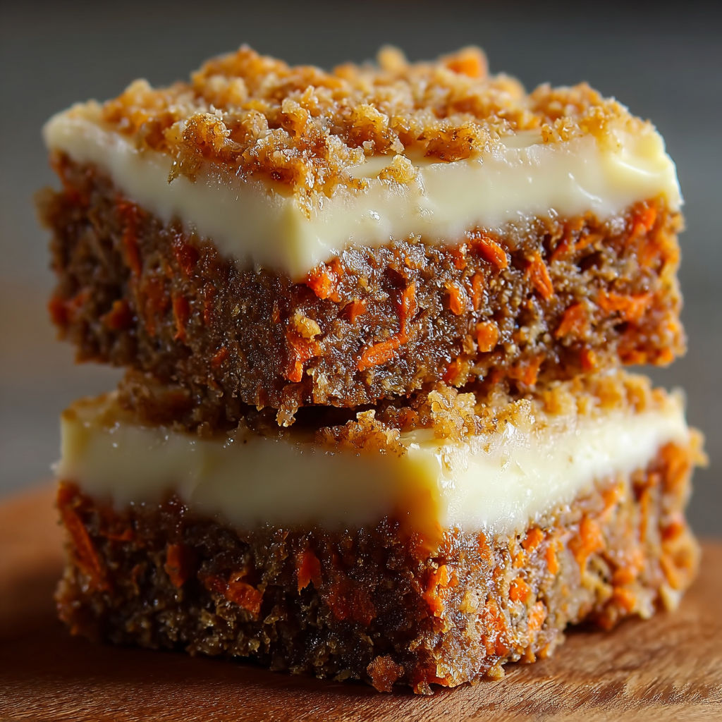 Two pieces of carrot cake with cream cheese frosting.