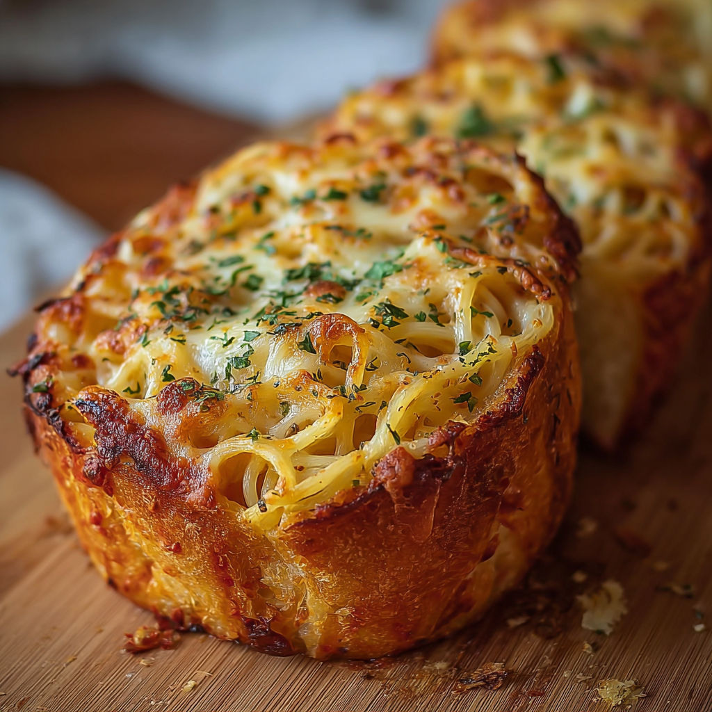 A delicious and easy spaghetti garlic bread.