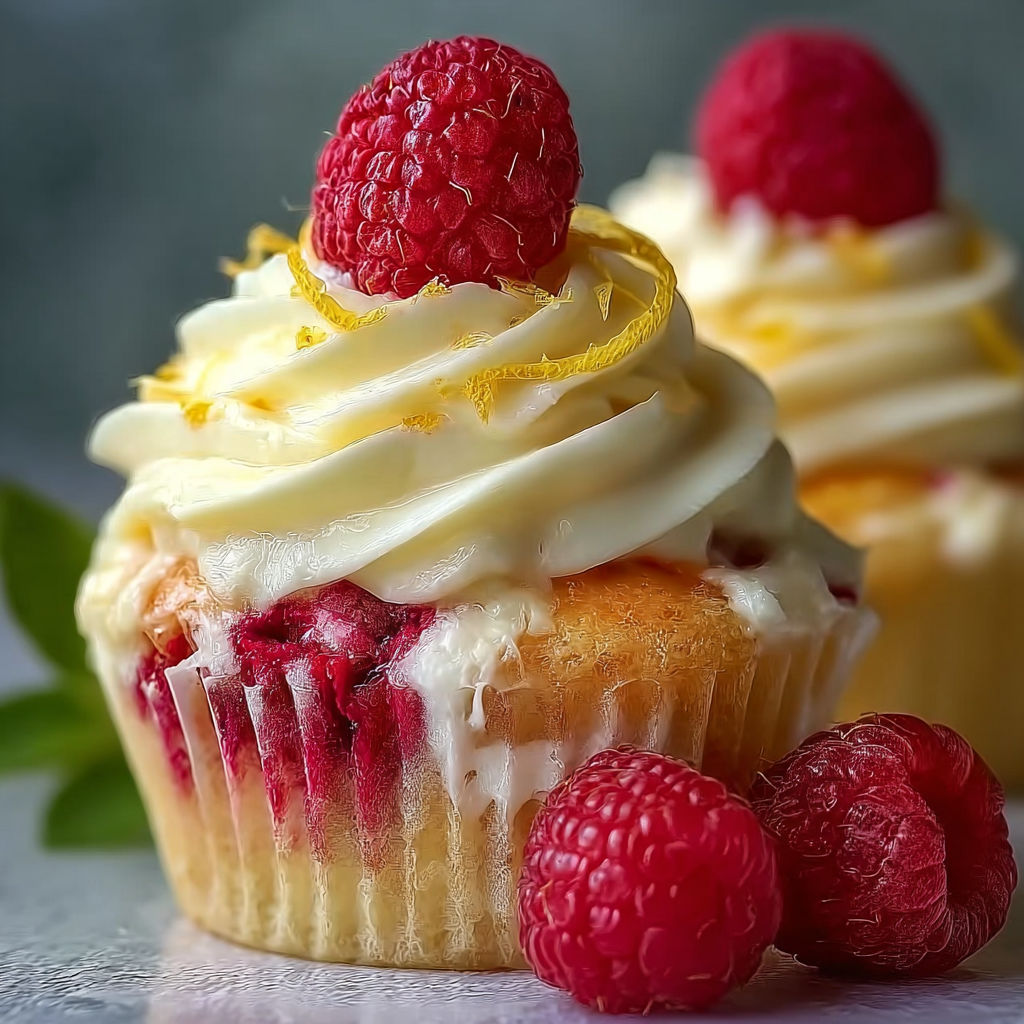 A cupcake with a raspberry on top.