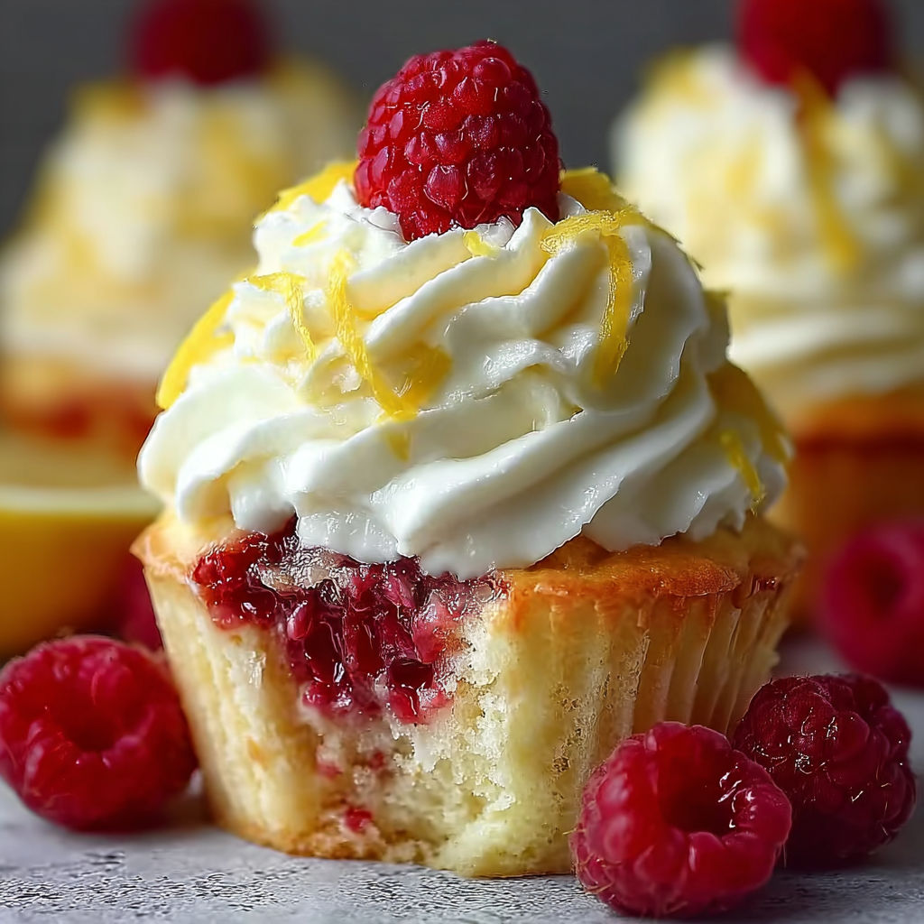 A cupcake with a raspberry on top.