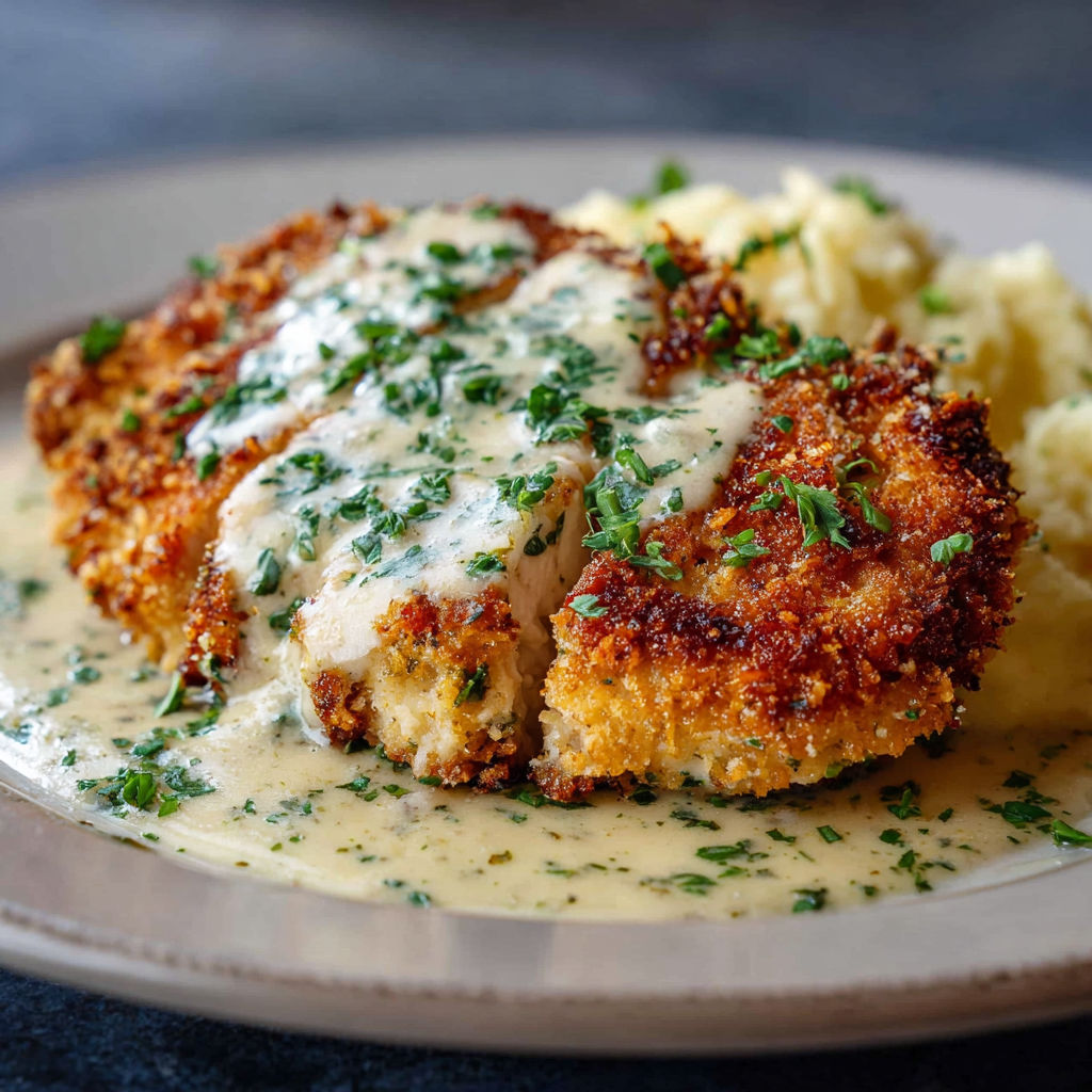A plate of food with chicken and potatoes.