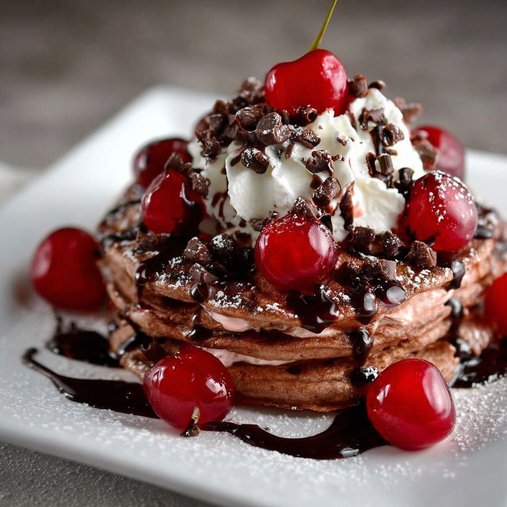 A plate of food with chocolate and cherries.