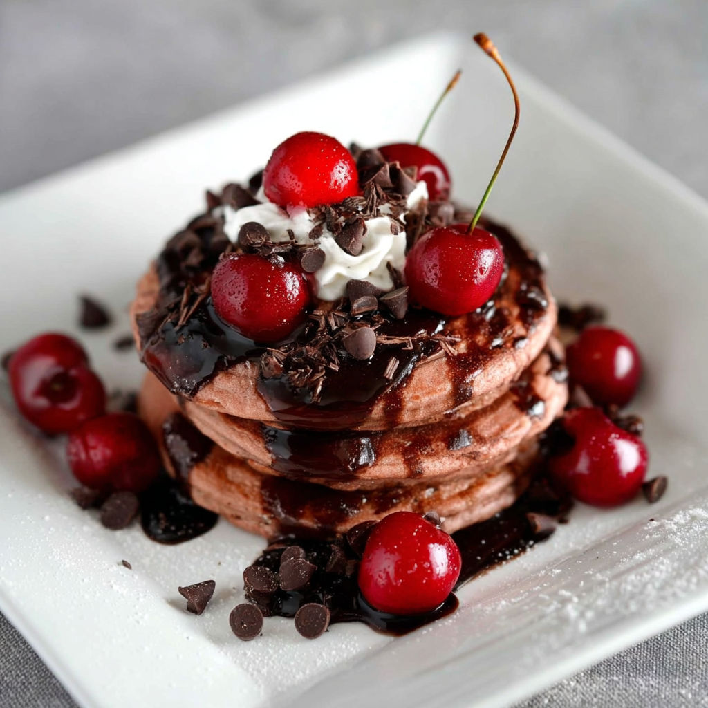 A plate of food with chocolate and cherries.