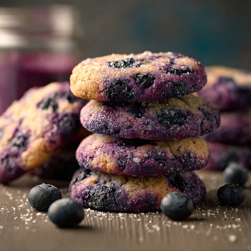 A stack of blueberry cookies.