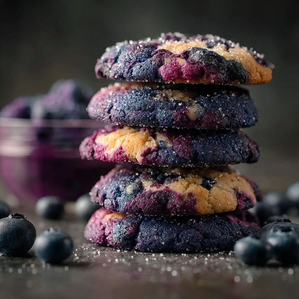 A stack of blueberry cookies.