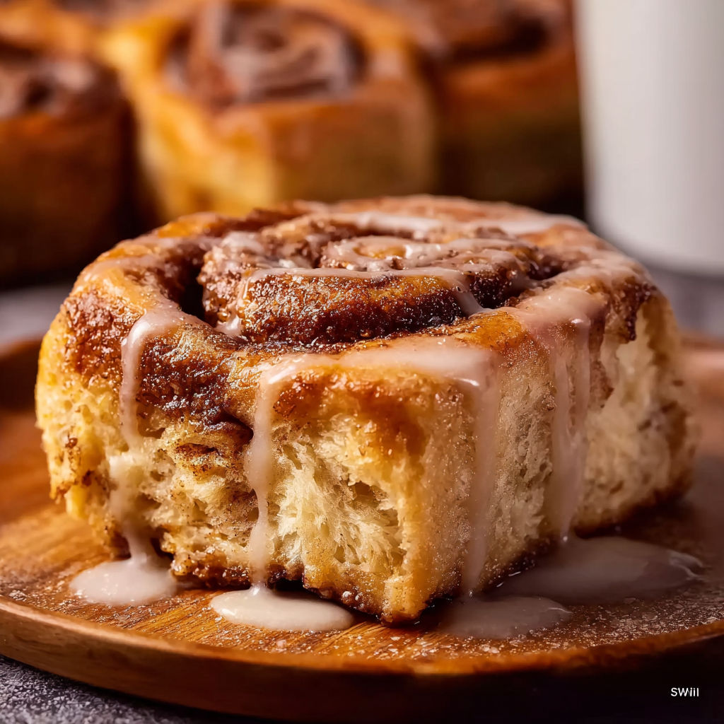A close up of a cinnamon roll.