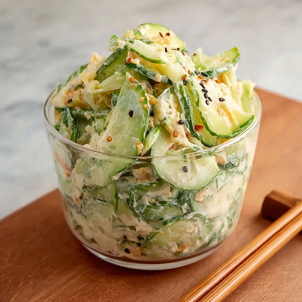 A bowl of cucumber salad with sesame seeds.