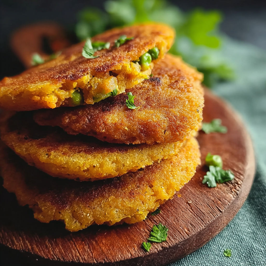 A stack of pancakes with green herbs on top.