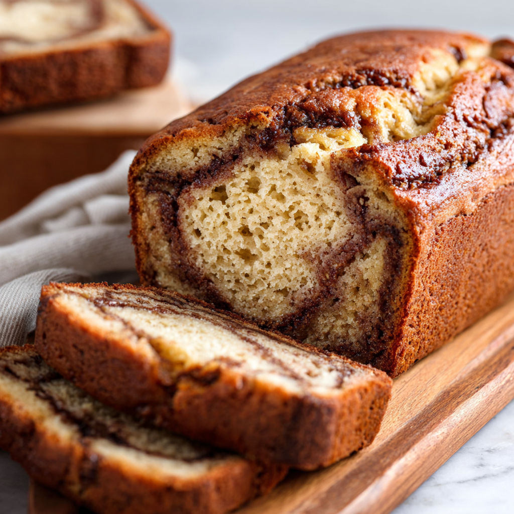 A slice of cinnamon swirl banana bread.