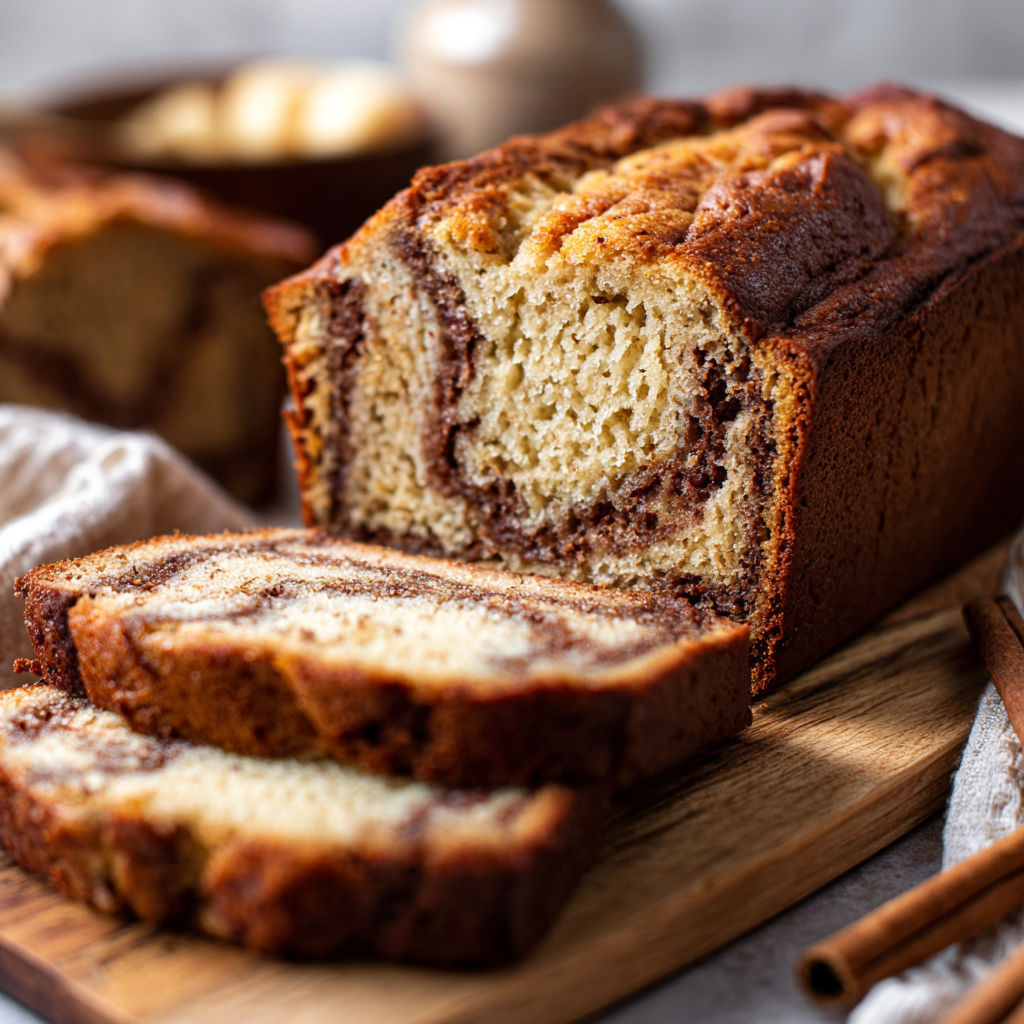A slice of cinnamon swirl banana bread.