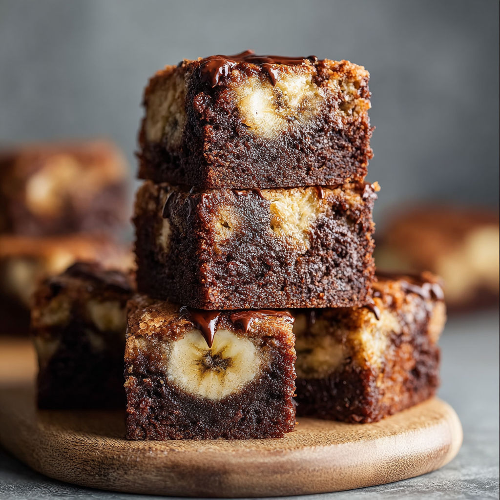 Brownies with bananas on top.