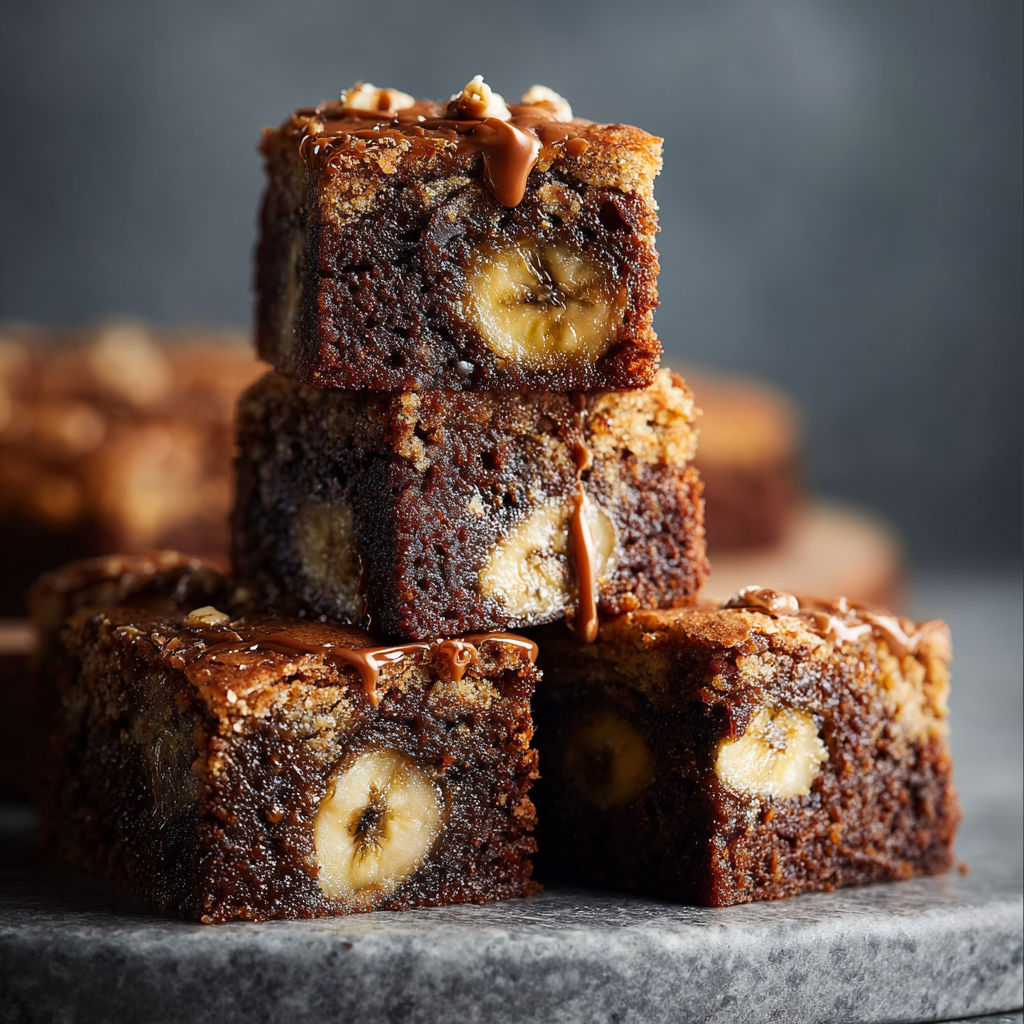 Three slices of banana bread brownies.