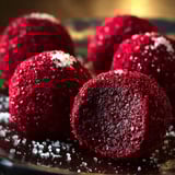 Red velvet truffles on a plate.
