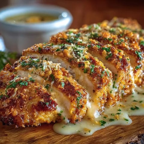 A piece of Parmesan crusted chicken.