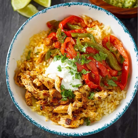 A bowl of chicken fajita rice.